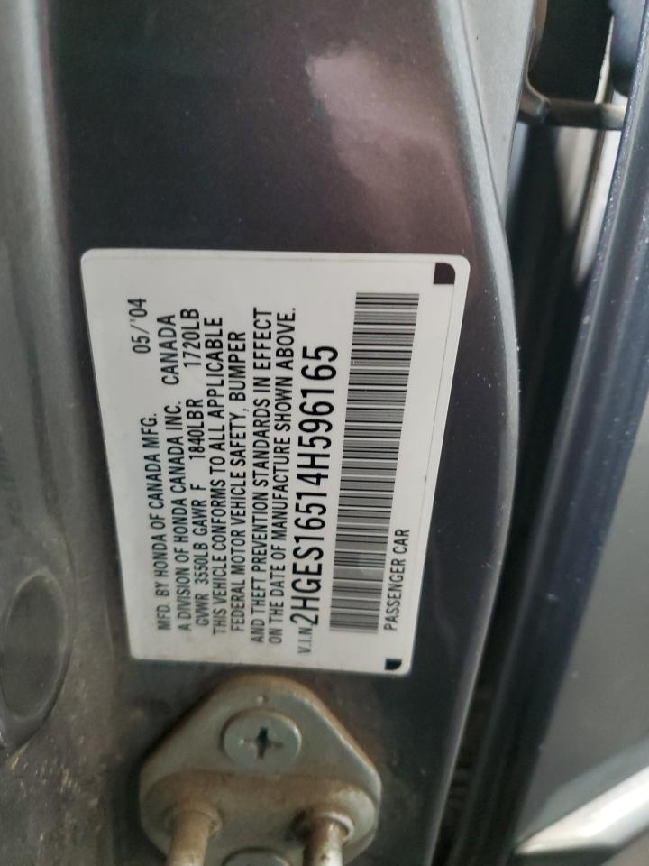 2004 Honda Civic Lx VIN: 2HGES16514H596165 Lot: 89692615