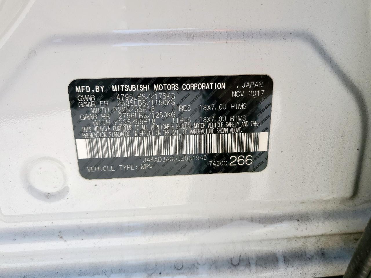 2018 Mitsubishi Outlander Se VIN: JA4AD3A30JZ031940 Lot: 82469785