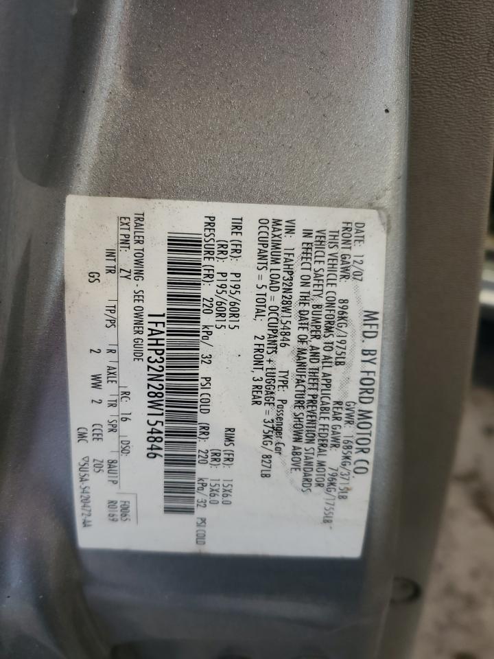 2008 Ford Focus S/Se VIN: 1FAHP32N28W154846 Lot: 86298535