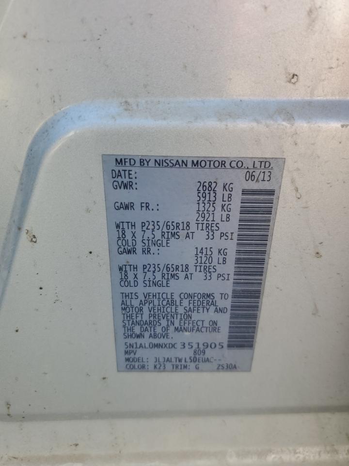 2013 Infiniti Jx35 VIN: 5N1AL0MNXDC351905 Lot: 82549465