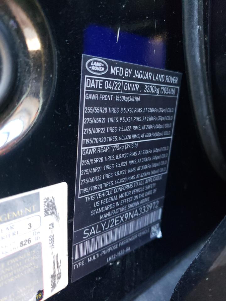 2022 Land Rover Range Rover Velar S VIN: SALYJ2EX9NA333972 Lot: 86237245