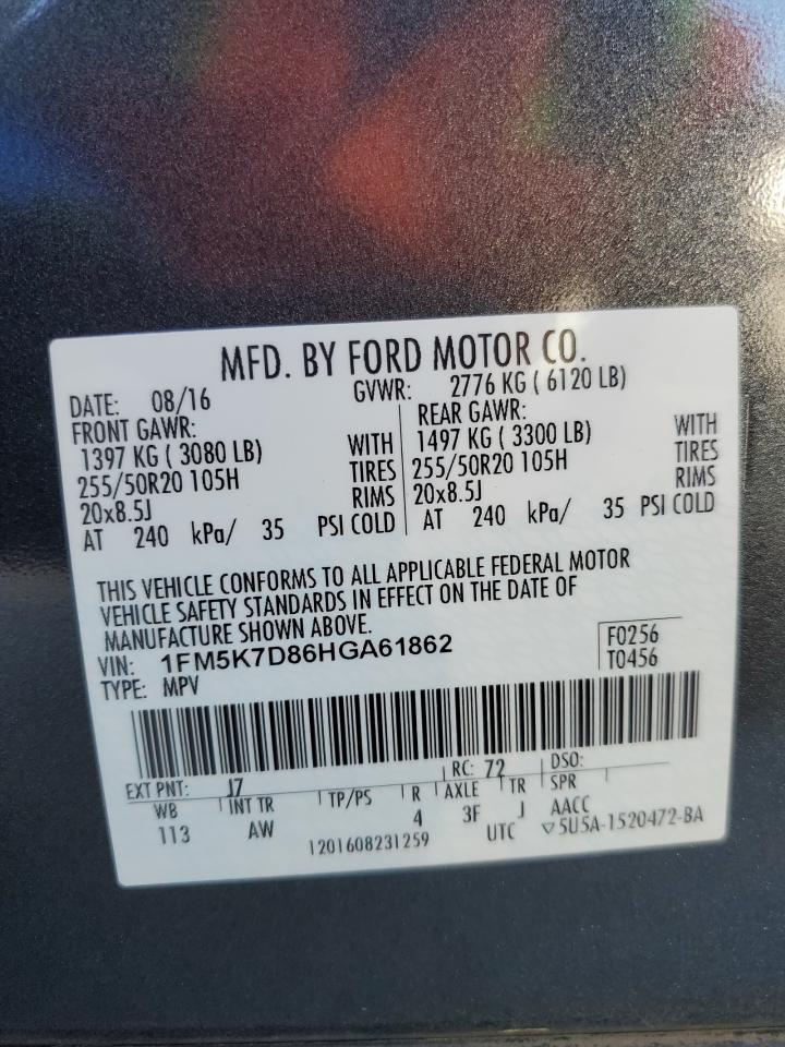 2017 Ford Explorer Xlt VIN: 1FM5K7D86HGA61862 Lot: 85329245