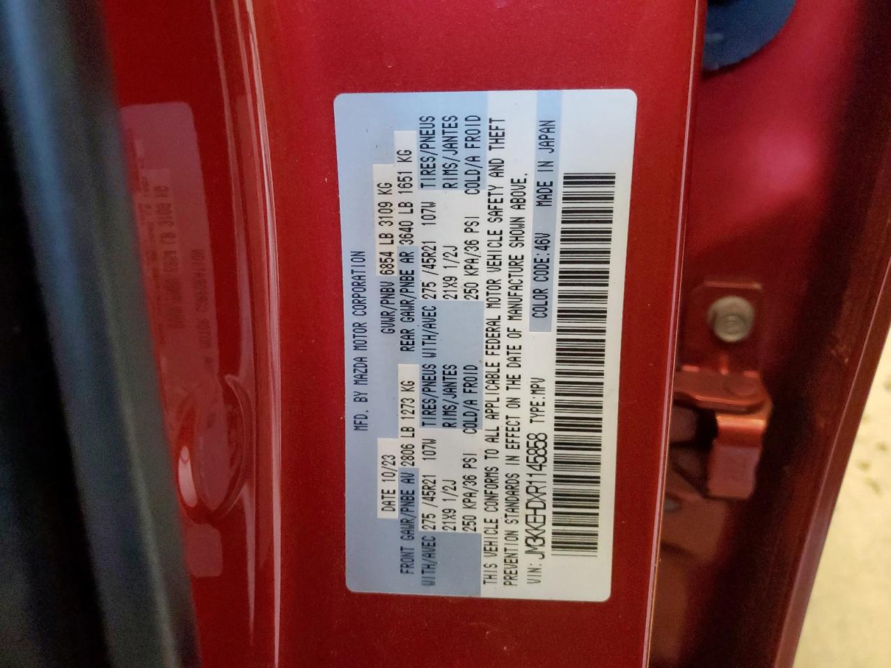 2024 Mazda Cx-90 Premium Plus VIN: JM3KKEHDXR1145858 Lot: 85463455