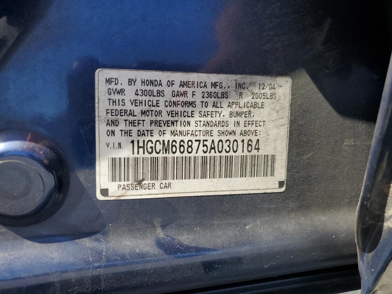2005 Honda Accord Ex VIN: 1HGCM66875A030164 Lot: 81944685