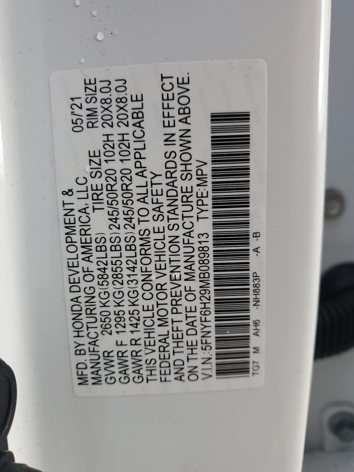 2021 Honda Pilot Se VIN: 5FNYF6H29MB089813 Lot: 86301905