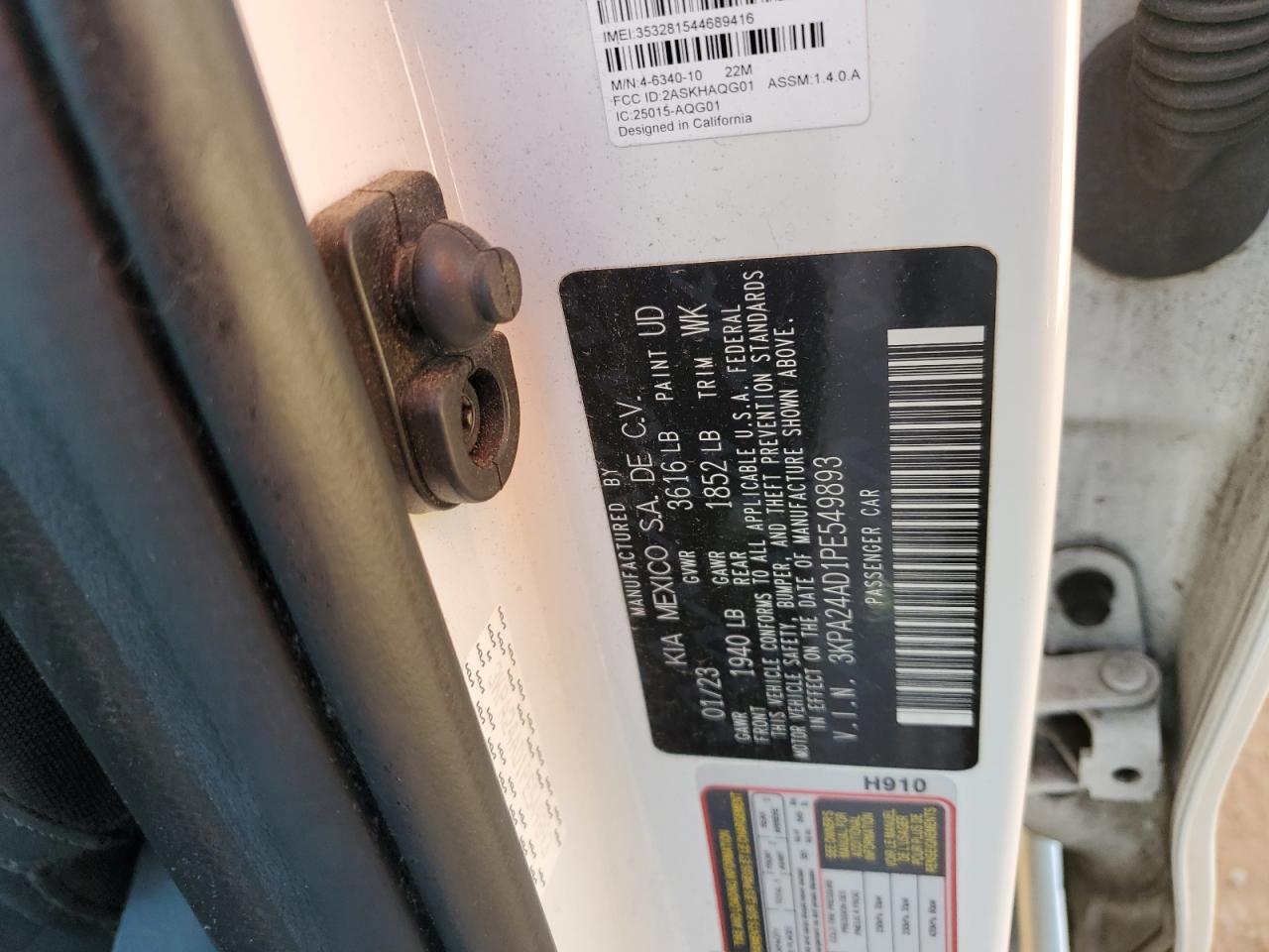 2023 Kia Rio Lx VIN: 3KPA24AD1PE549893 Lot: 82215855