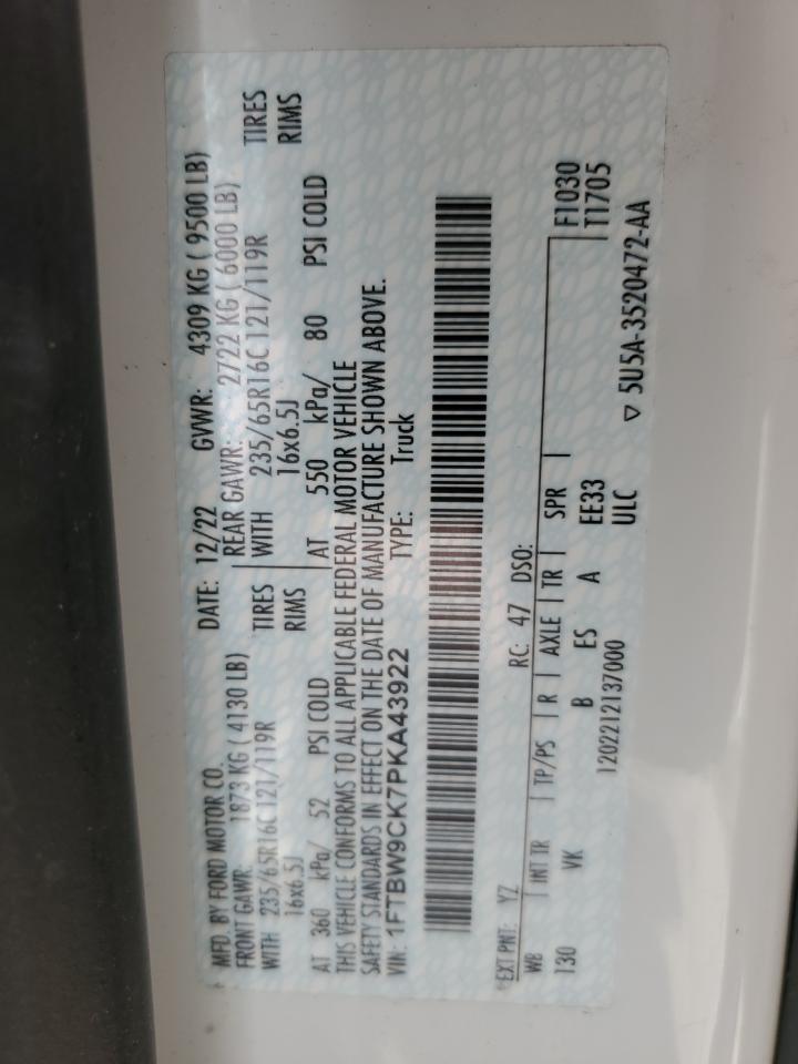 2023 Ford Transit T-350 VIN: 1FTBW9CK7PKA43922 Lot: 93359855