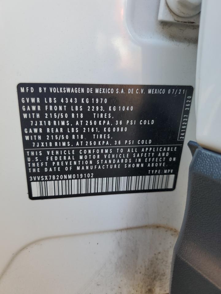 2022 Volkswagen Taos Se VIN: 3VVSX7B20NM019102 Lot: 87030065