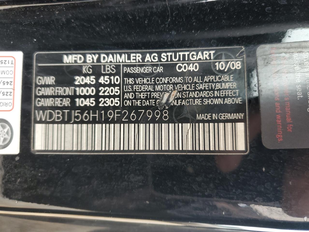 2009 Mercedes-Benz Clk 350 VIN: WDBTJ56H19F267998 Lot: 90440075