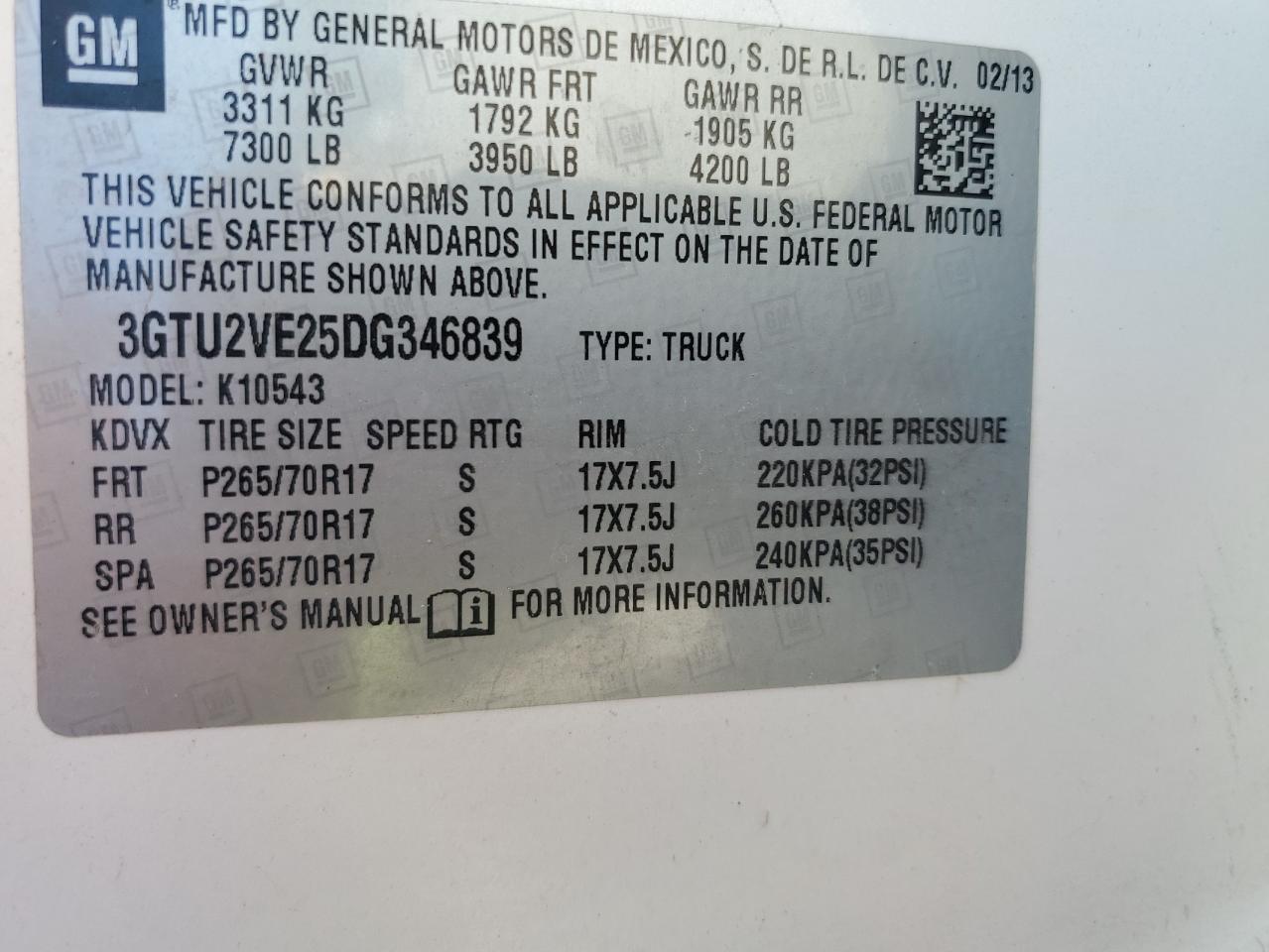 2013 GMC Sierra K1500 Sle VIN: 3GTU2VE25DG346839 Lot: 84624565