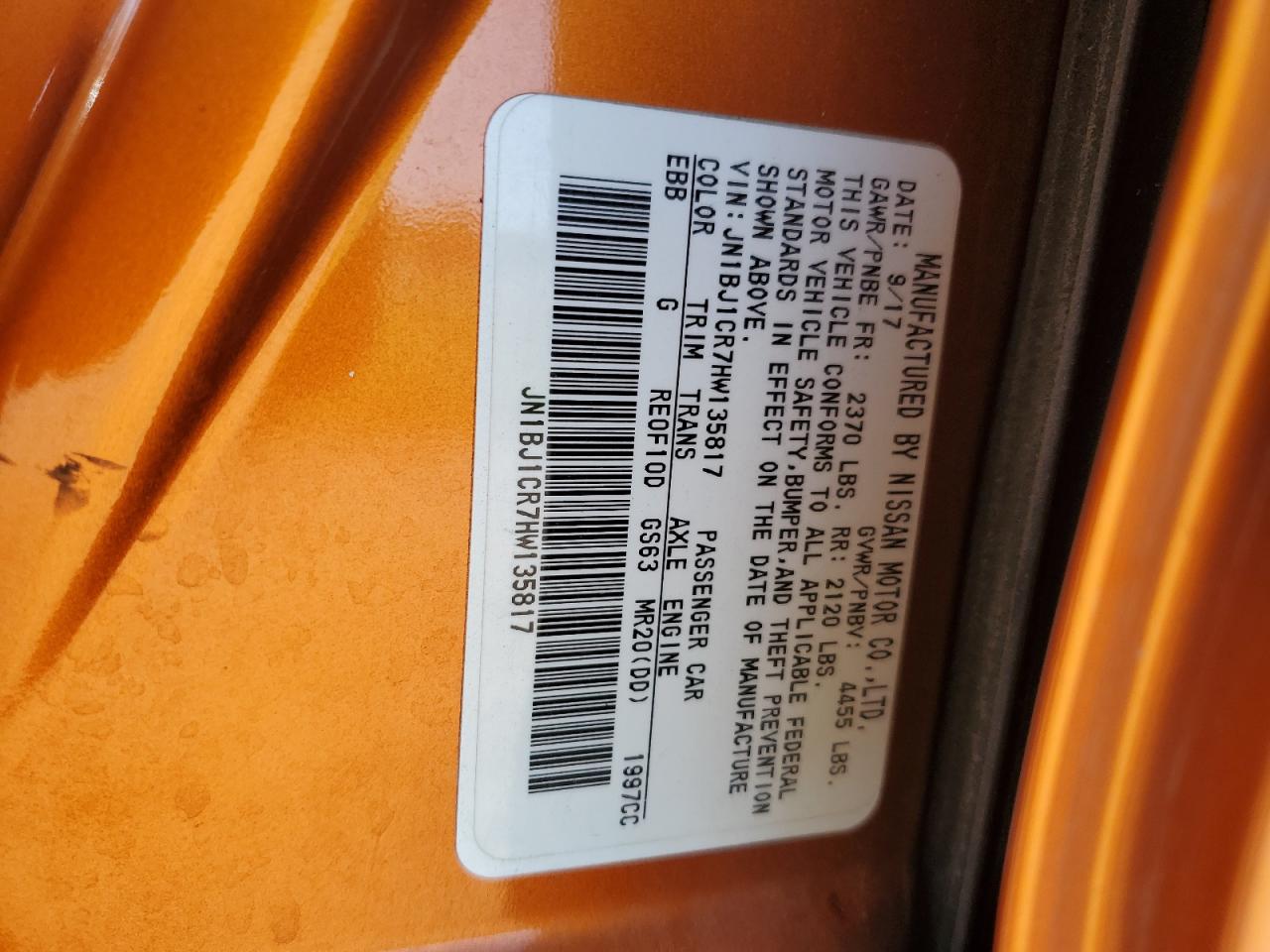 2017 Nissan Rogue Sport S VIN: JN1BJ1CR7HW135817 Lot: 82200355