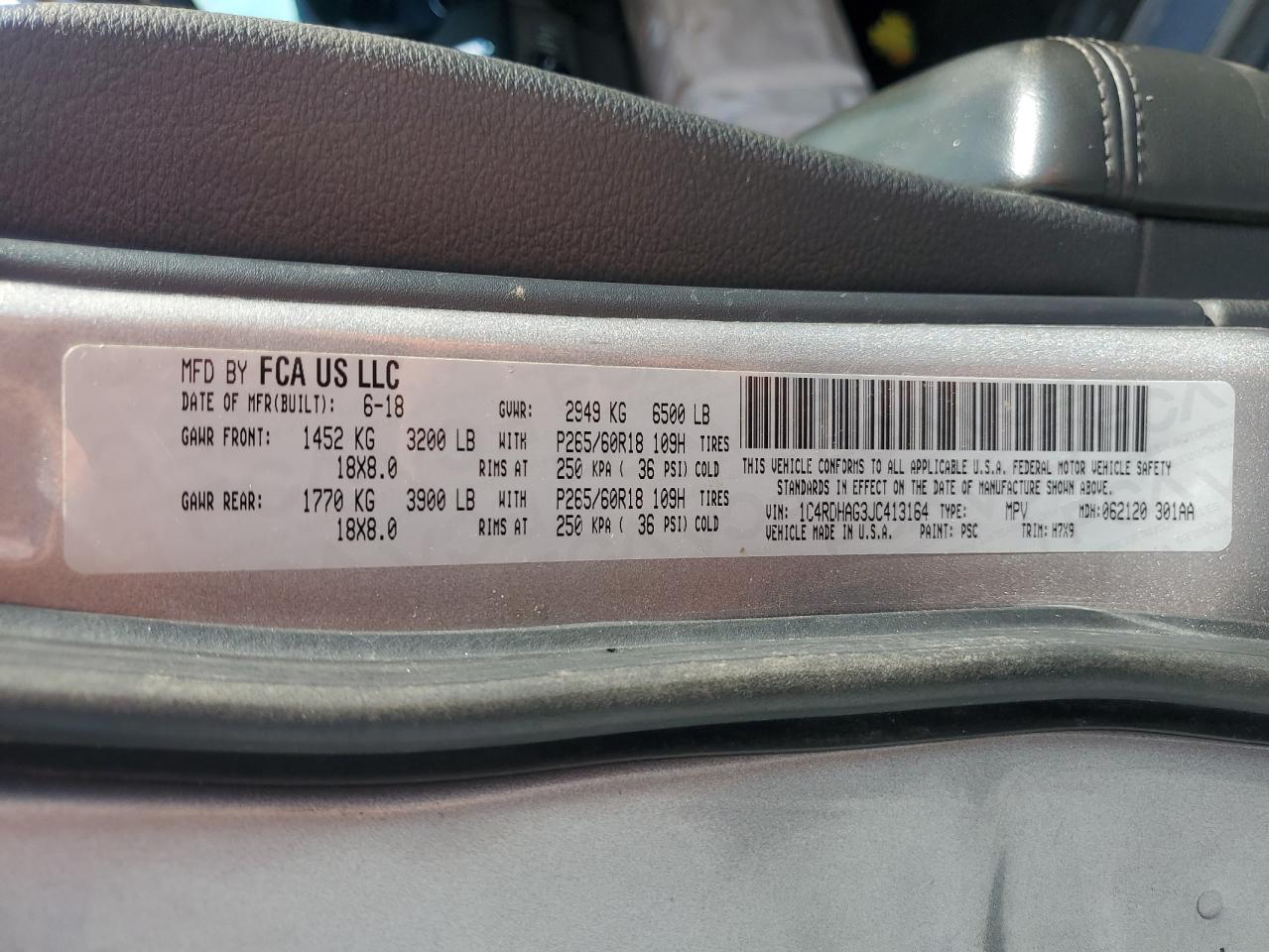 2018 Dodge Durango Sxt VIN: 1C4RDHAG3JC413164 Lot: 91090985