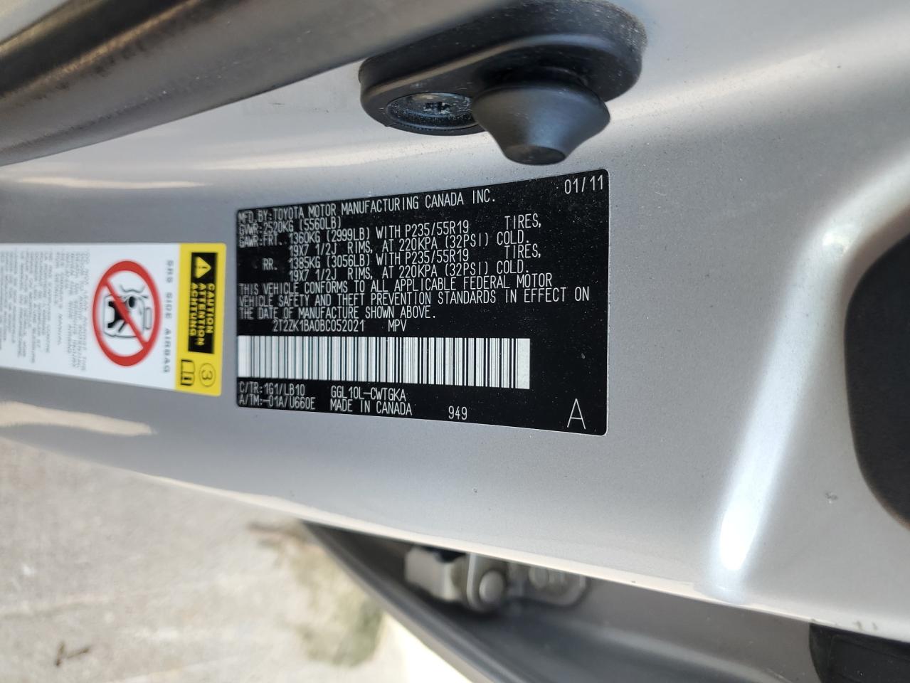 2011 Lexus Rx 350 VIN: 2T2ZK1BA0BC052021 Lot: 85682815