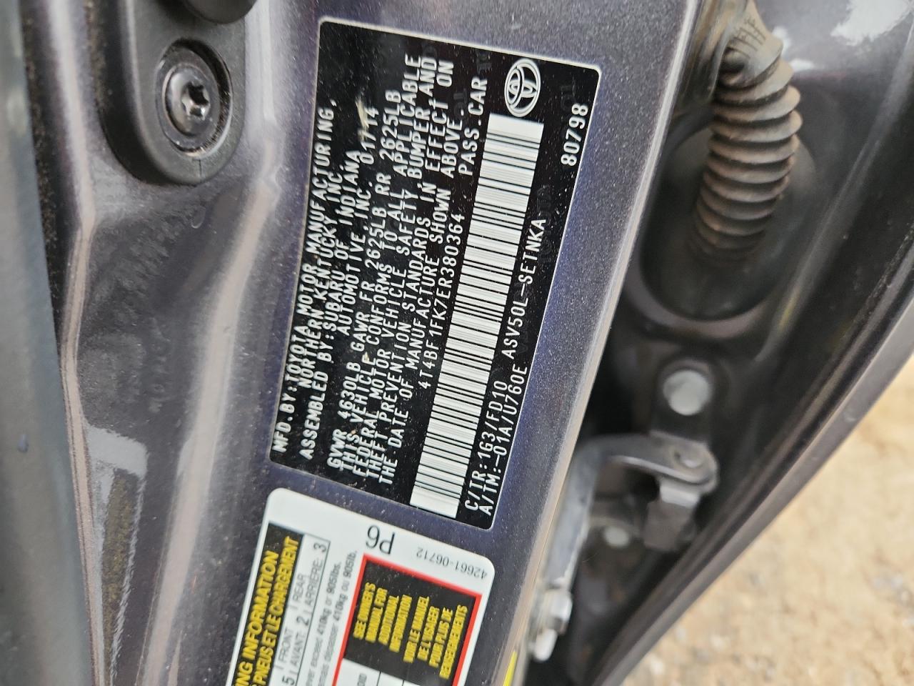 2014 Toyota Camry L VIN: 4T4BF1FK7ER380364 Lot: 85737965