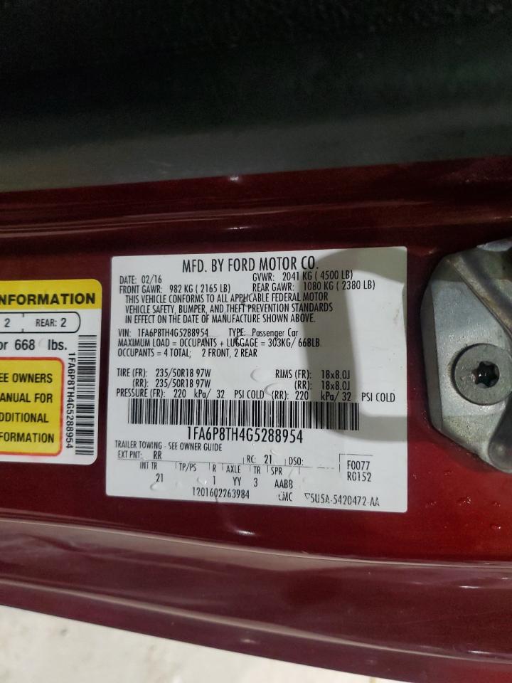 2016 Ford Mustang VIN: 1FA6P8TH4G5288954 Lot: 84958215