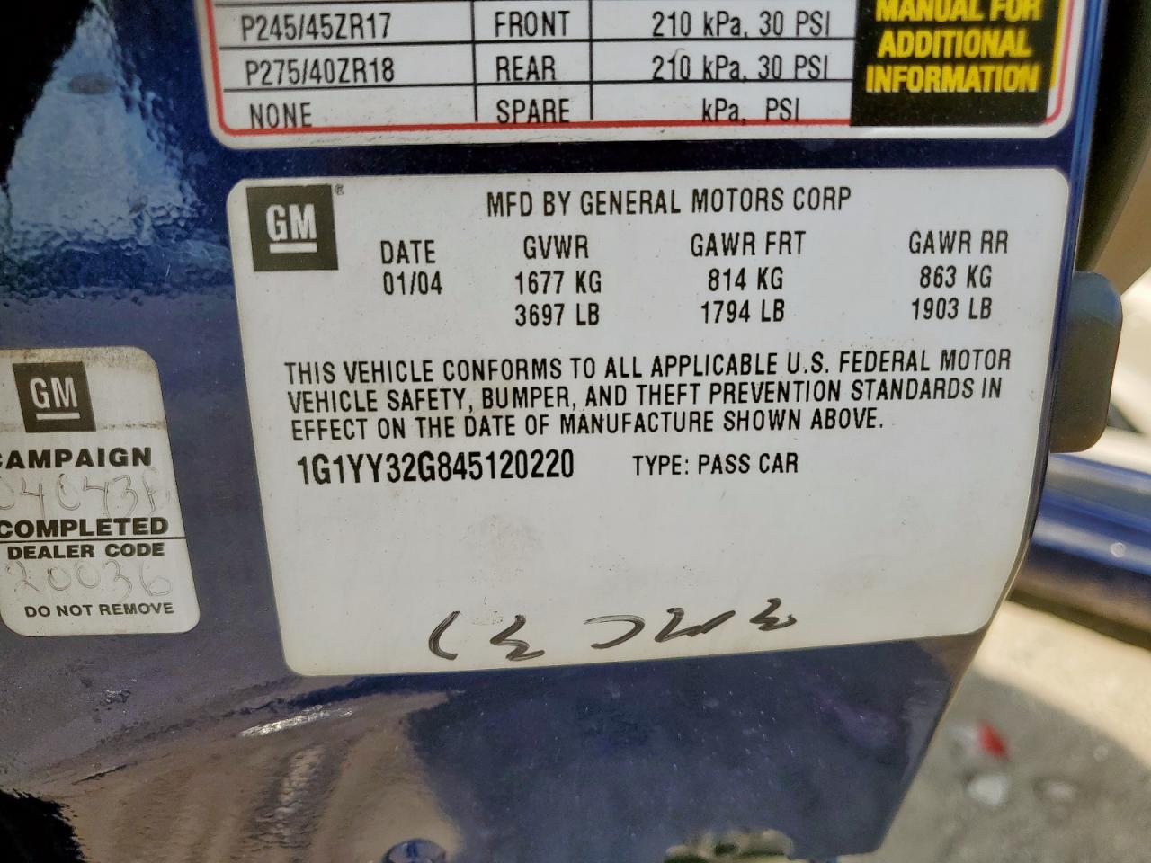 2004 Chevrolet Corvette VIN: 1G1YY32G845120220 Lot: 82241355