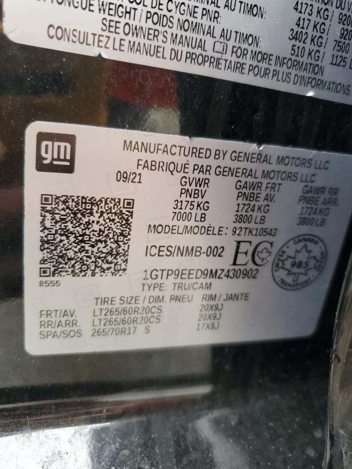 2021 GMC Sierra K1500 At4 VIN: 1GTP9EED9MZ430902 Lot: 85701095