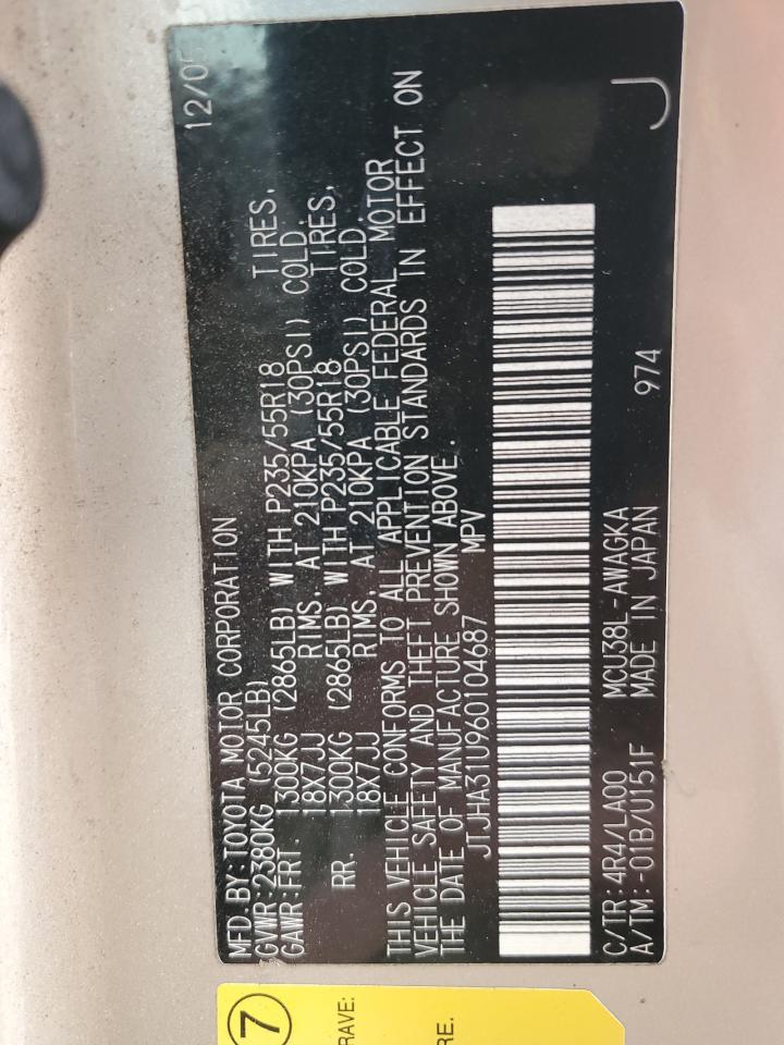 2006 Lexus Rx 330 VIN: JTJHA31U960104687 Lot: 82180445