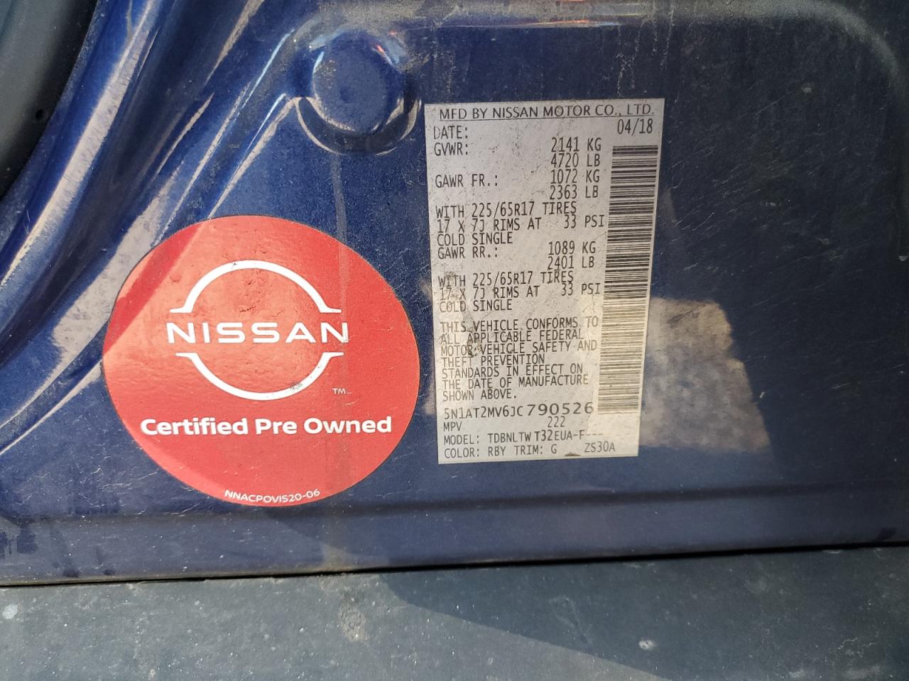 2018 Nissan Rogue S VIN: 5N1AT2MV6JC790526 Lot: 87222745