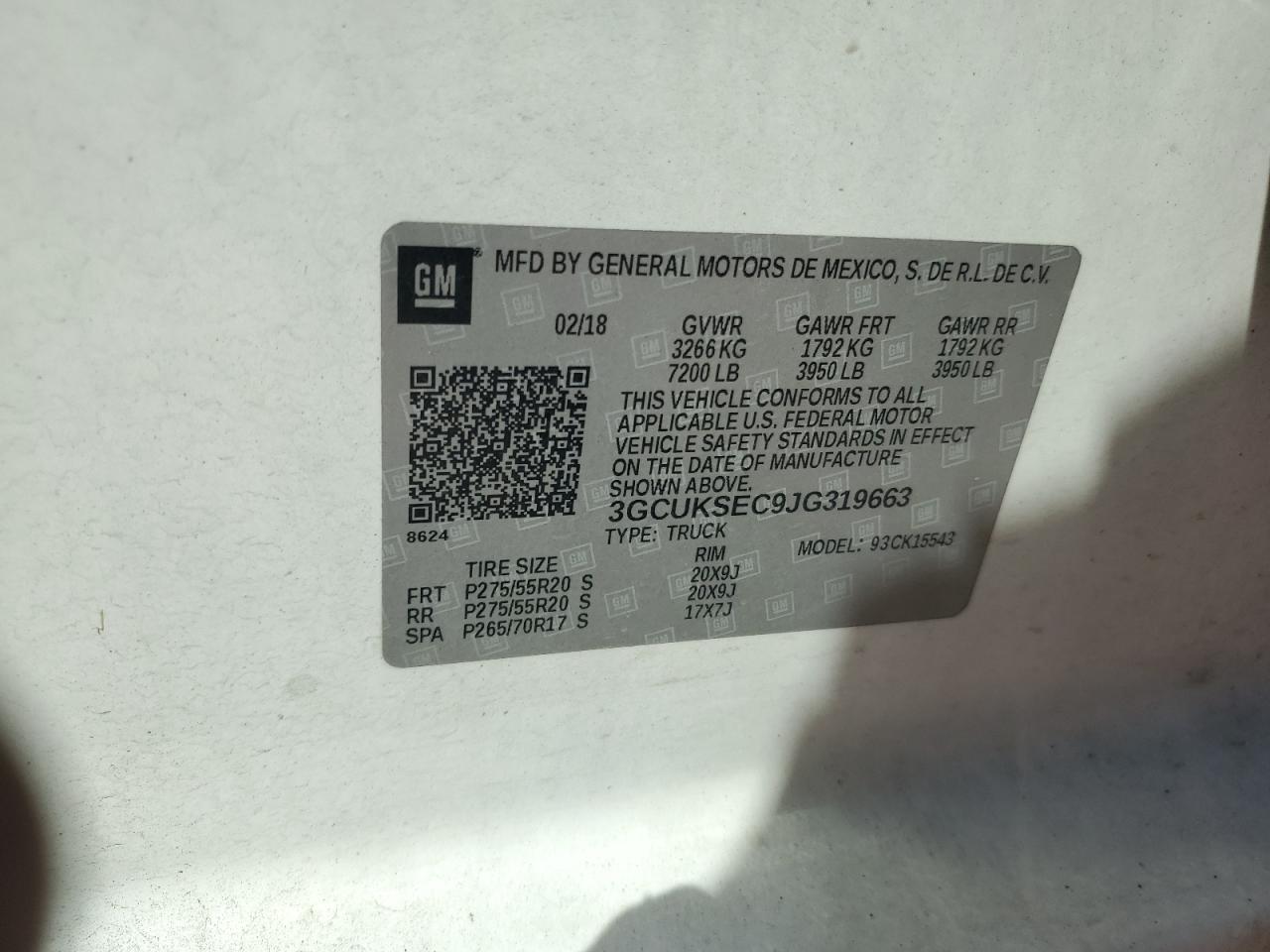 2018 Chevrolet Silverado K1500 Ltz VIN: 3GCUKSEC9JG319663 Lot: 85876425