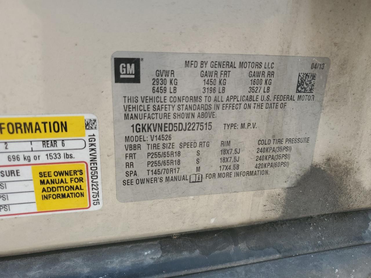 2013 GMC Acadia Sle VIN: 1GKKVNED5DJ227515 Lot: 82464225