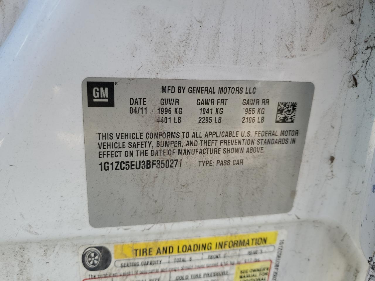 2011 Chevrolet Malibu 1Lt VIN: 1G1ZC5EU3BF350271 Lot: 85943125