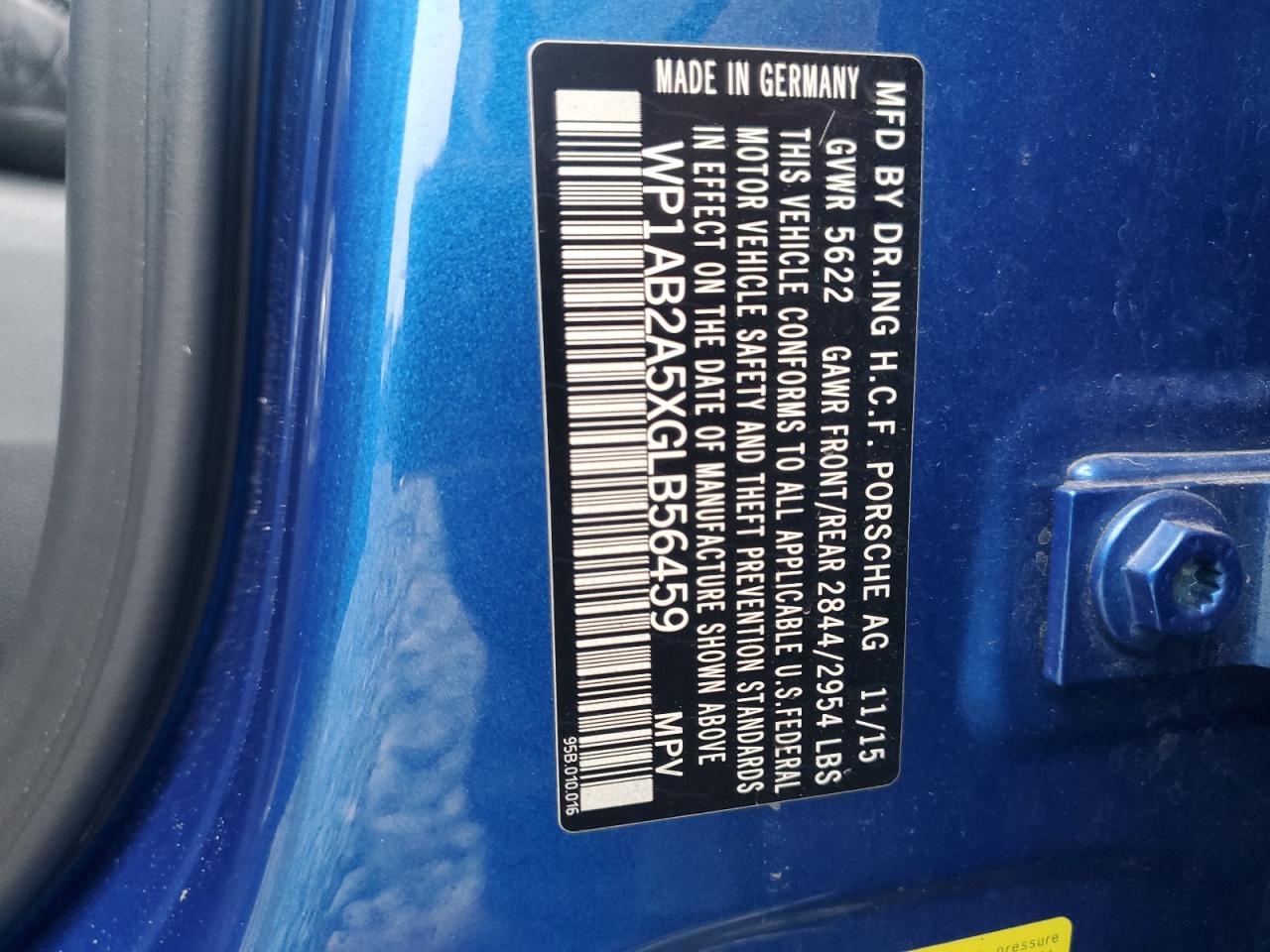 2016 Porsche Macan S VIN: WP1AB2A5XGLB56459 Lot: 90859835