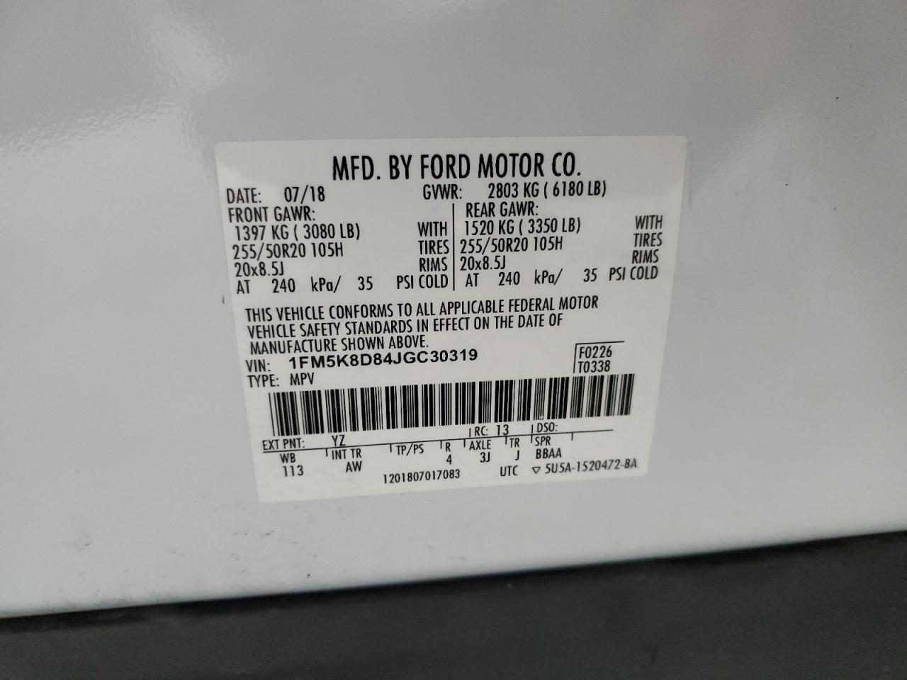 2018 Ford Explorer Xlt VIN: 1FM5K8D84JGC30319 Lot: 86290535