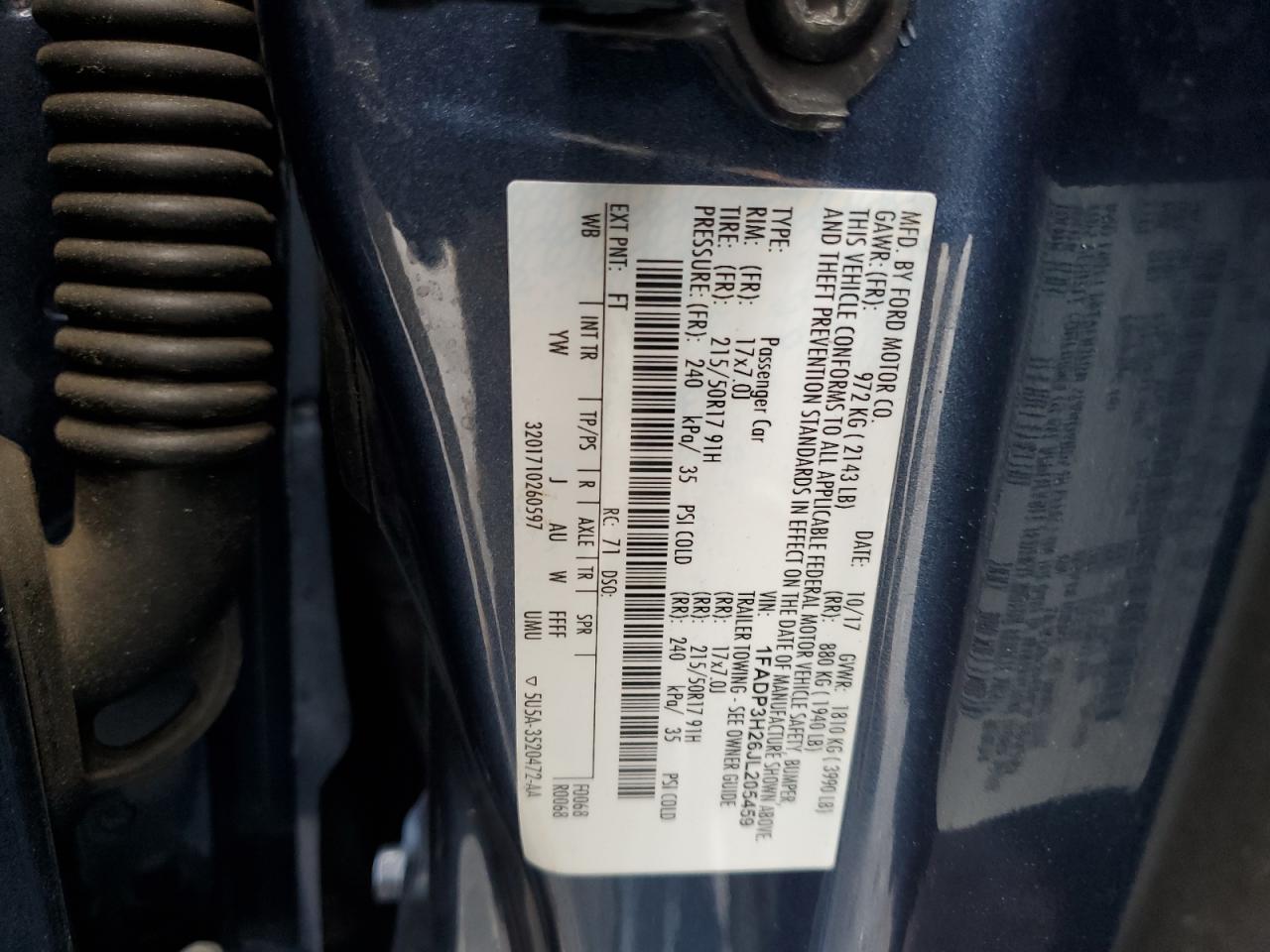 2018 Ford Focus Sel VIN: 1FADP3H26JL205459 Lot: 82282915