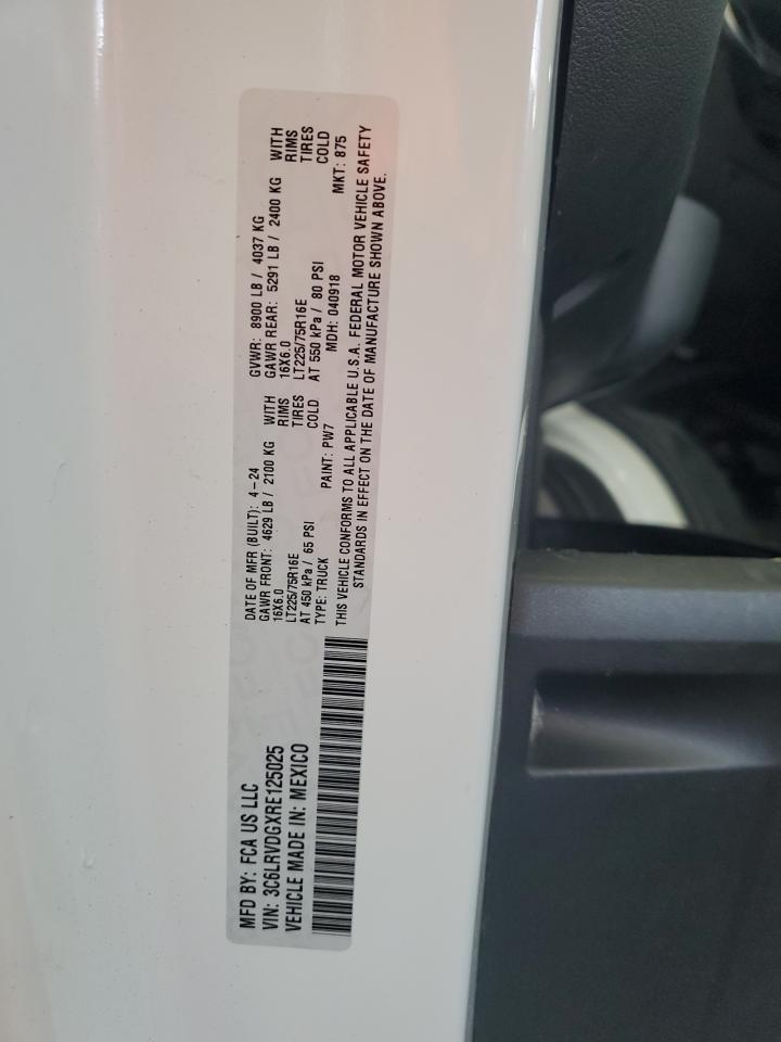 2024 Ram Promaster 2500 2500 High VIN: 3C6LRVDGXRE125025 Lot: 85085135