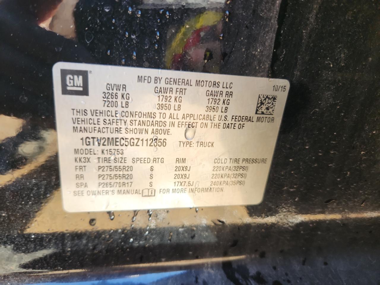 2016 GMC Sierra K1500 Sle VIN: 1GTV2MEC5GZ112356 Lot: 89697985
