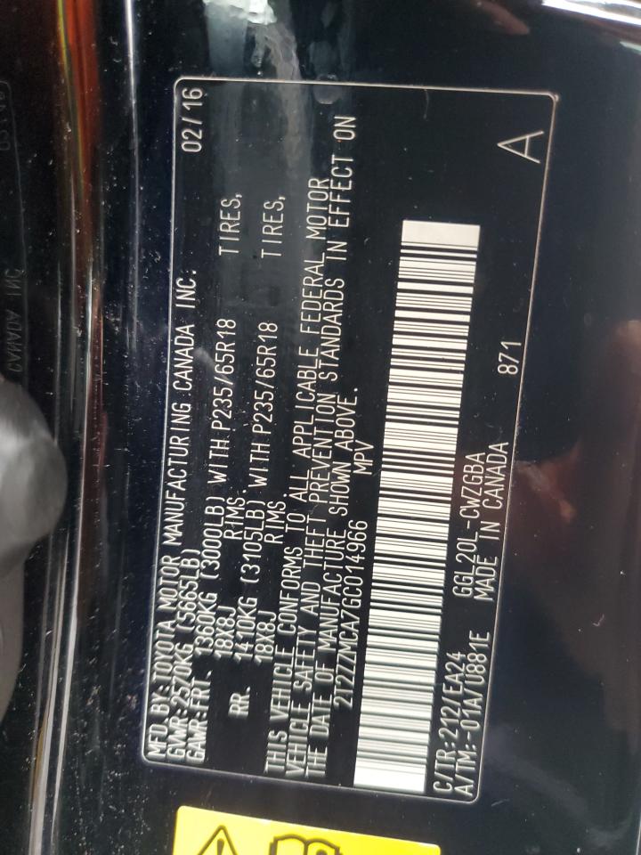 2016 Lexus Rx 350 VIN: 2T2ZZMCA7GC014966 Lot: 90085905