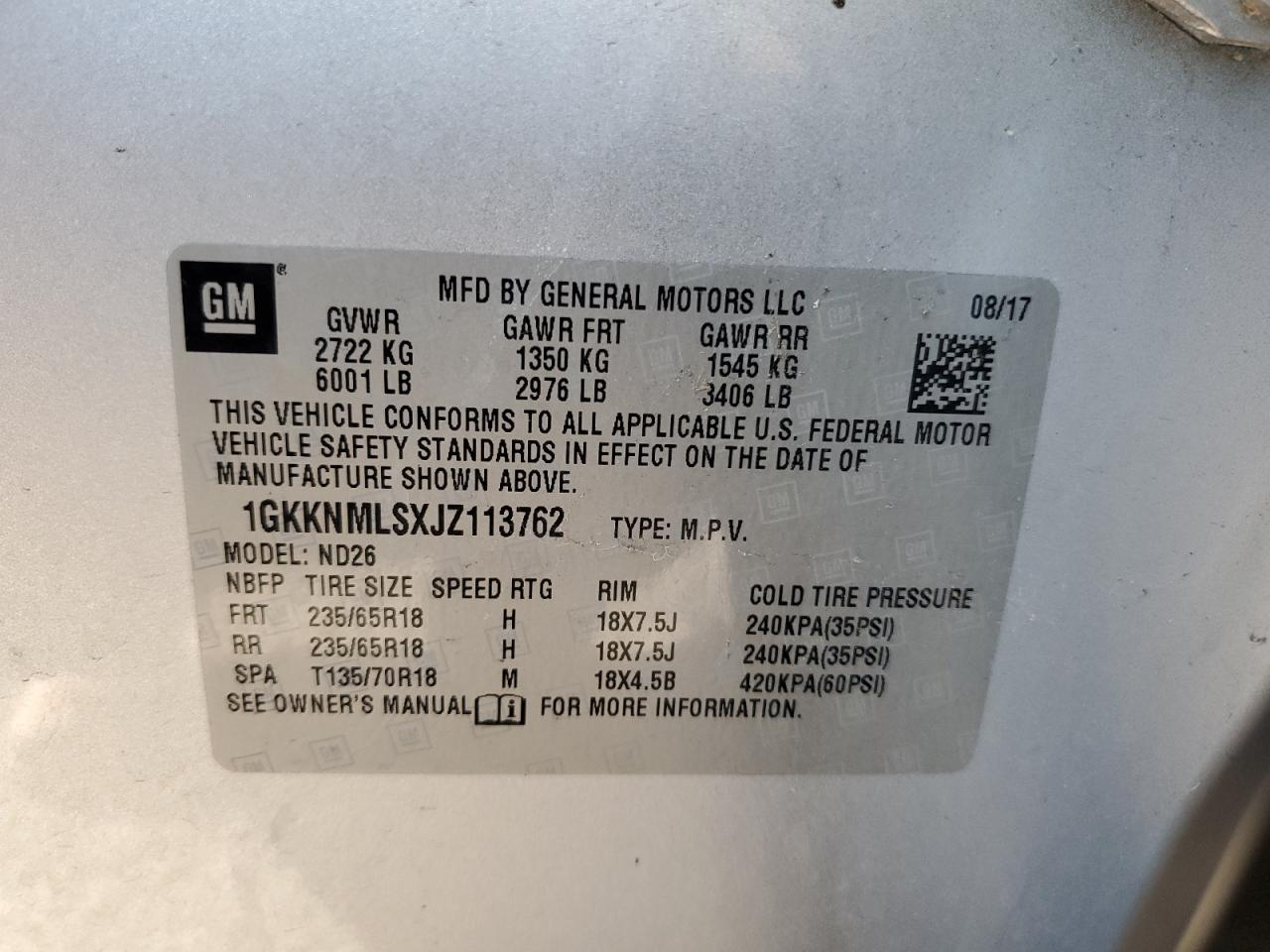 2018 GMC Acadia Slt-1 VIN: 1GKKNMLSXJZ113762 Lot: 85590785