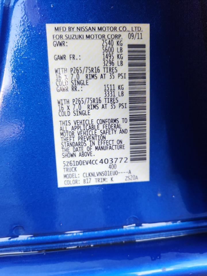 2012 Suzuki Equator Rmz-4 VIN: 5Z61D0EV4CC403772 Lot: 90482925