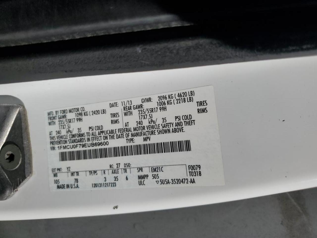 2014 Ford Escape S VIN: 1FMCU0F79EUB69600 Lot: 82605605