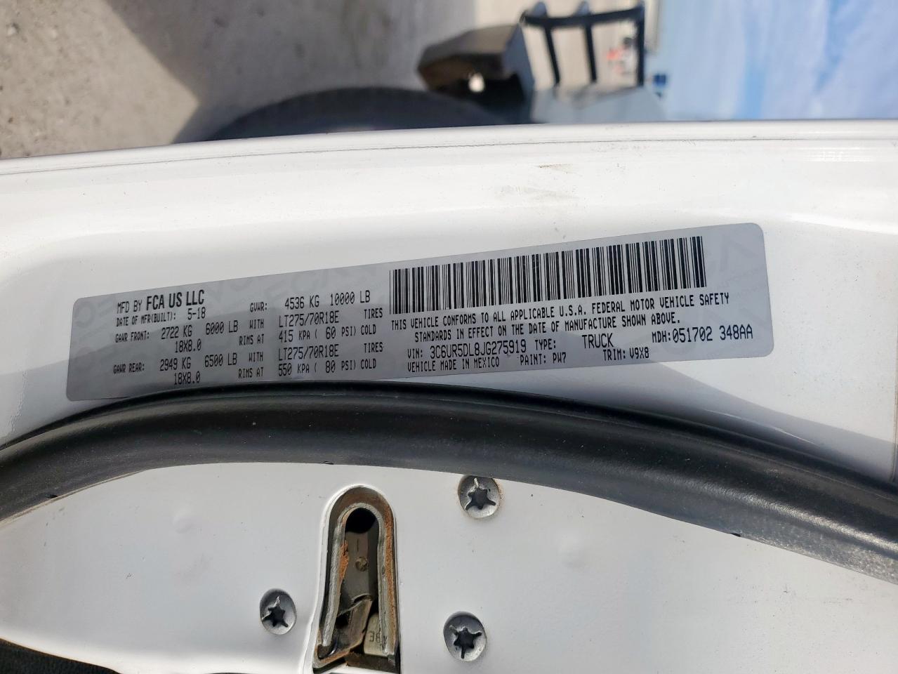 2018 Ram 2500 Slt VIN: 3C6UR5DL8JG275919 Lot: 84946125
