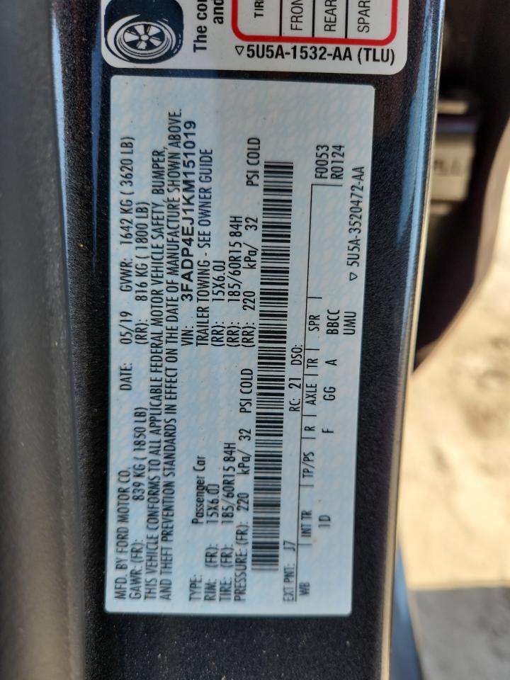 2019 Ford Fiesta Se VIN: 3FADP4EJ1KM151019 Lot: 87475815