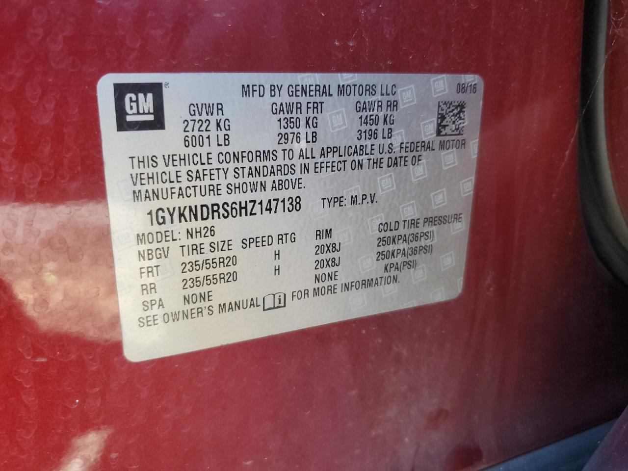 2017 Cadillac Xt5 Luxury VIN: 1GYKNDRS6HZ147138 Lot: 87064435