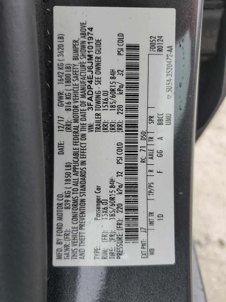 2018 Ford Fiesta Se VIN: 3FADP4EJ6JM101974 Lot: 85747925