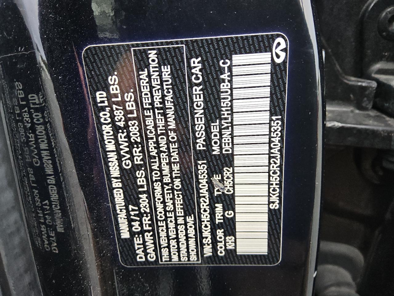 2018 Infiniti Qx30 Base VIN: SJKCH5CR2JA045351 Lot: 94116455