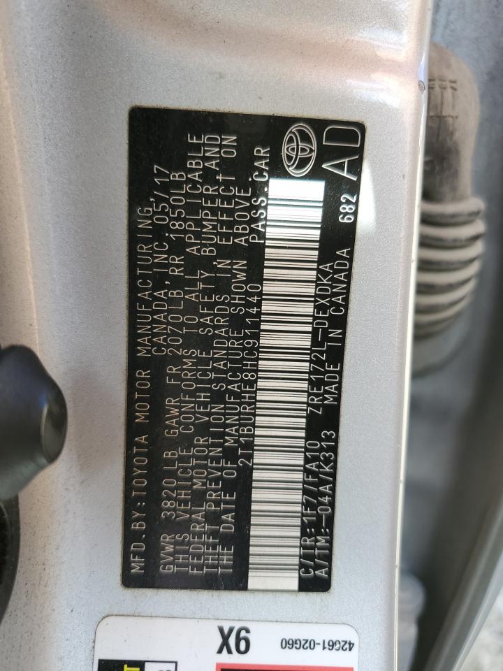 2017 Toyota Corolla L VIN: 2T1BURHE8HC911440 Lot: 84837095