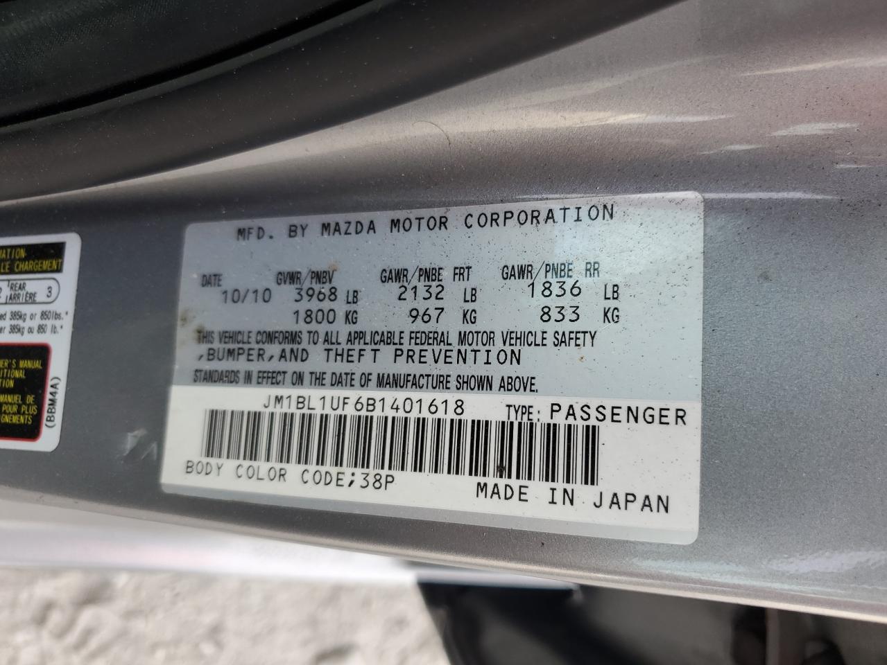 2011 Mazda 3 I VIN: JM1BL1UF6B1401618 Lot: 86308885