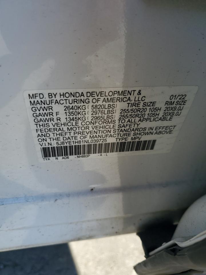 2022 Acura Mdx Advance VIN: 5J8YE1H81NL039725 Lot: 85480965
