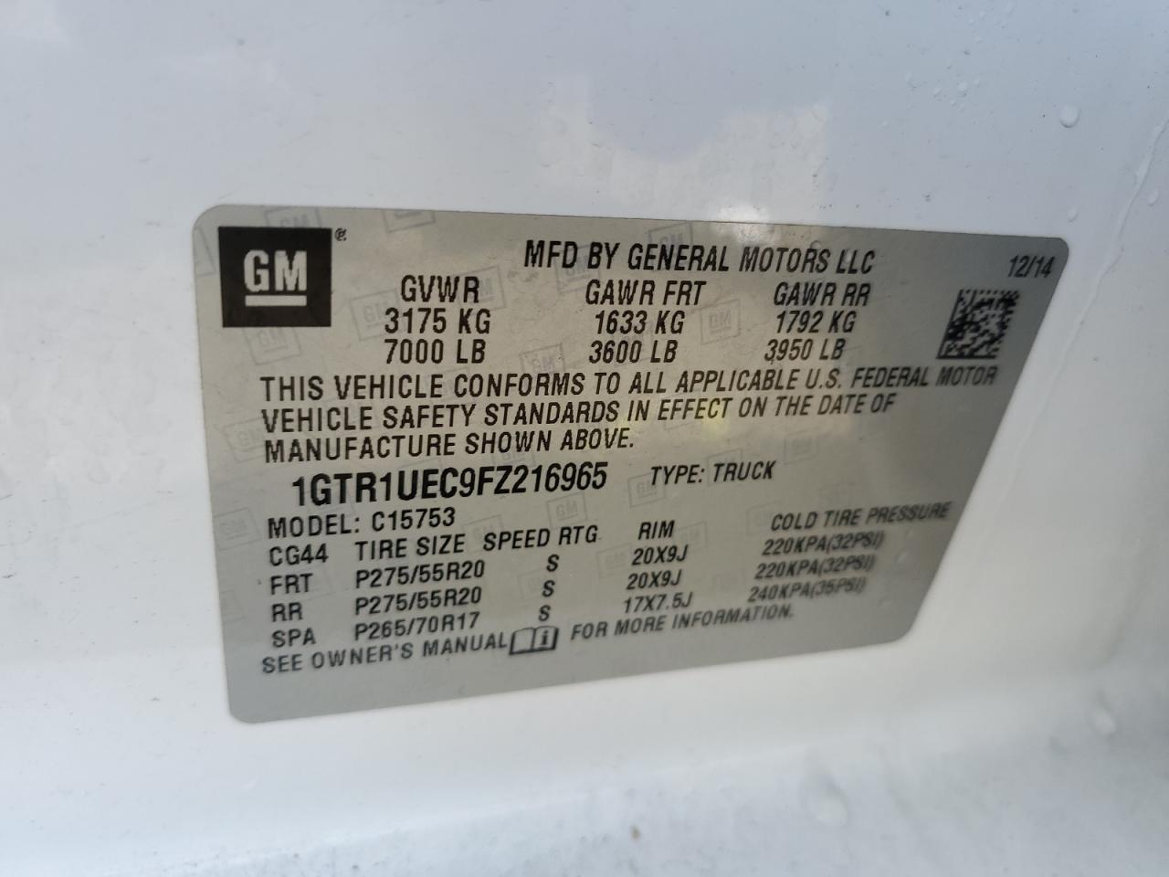 2015 GMC Sierra C1500 Sle VIN: 1GTR1UEC9FZ216965 Lot: 86822795