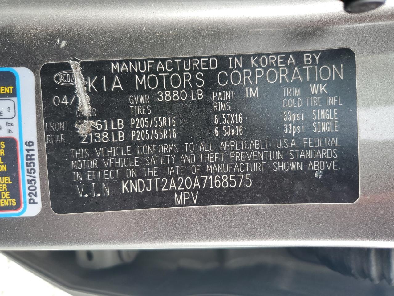 2010 Kia Soul + VIN: KNDJT2A20A7168575 Lot: 82276475