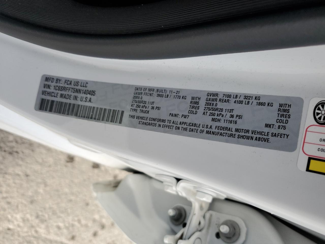 2022 Ram 1500 Big Horn/Lone Star VIN: 1C6SRFFT5NN140405 Lot: 86707485