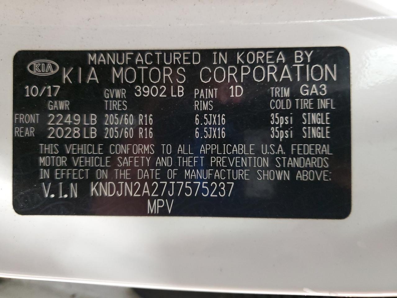 2018 Kia Soul VIN: KNDJN2A27J7575237 Lot: 82556555