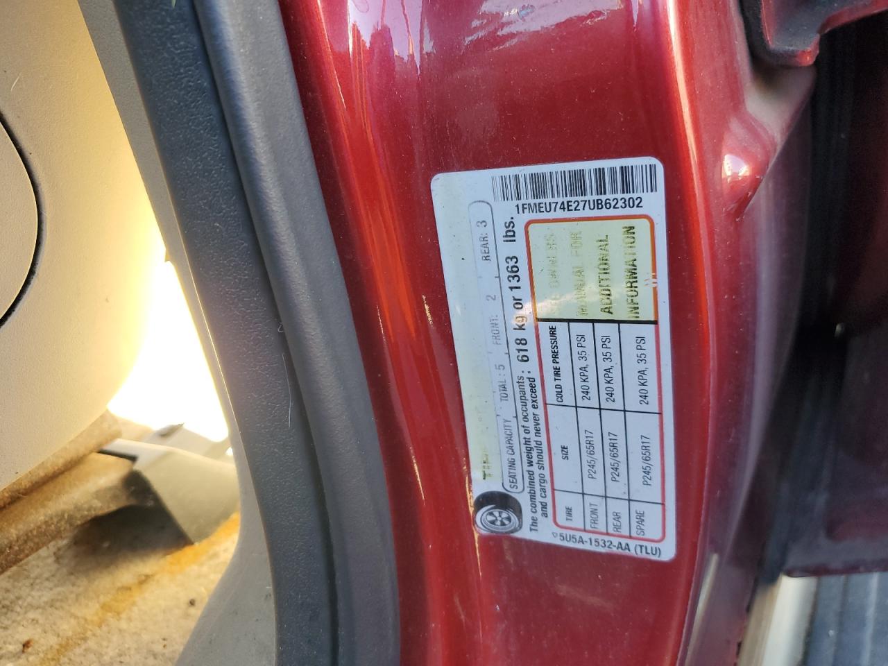 2007 Ford Explorer Eddie Bauer VIN: 1FMEU74E27UB62302 Lot: 86333605