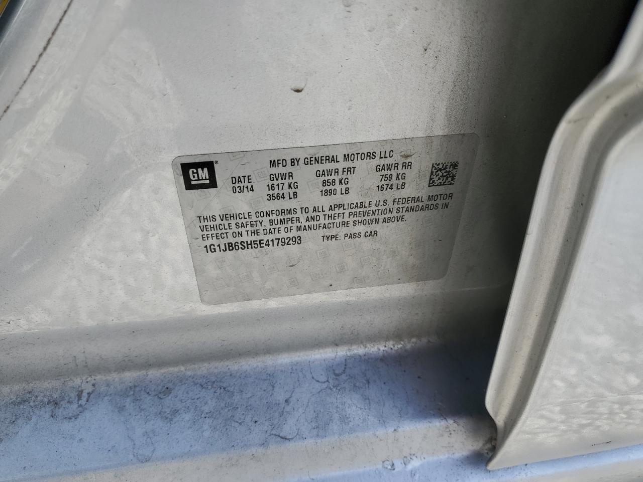 2014 Chevrolet Sonic Ls VIN: 1G1JB6SH5E4179293 Lot: 85748955