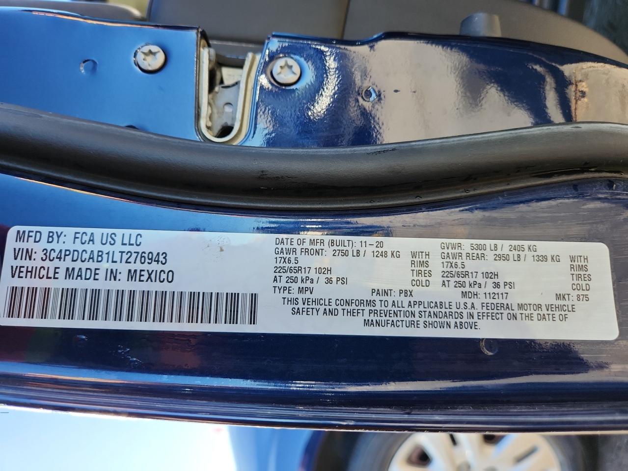 2020 Dodge Journey Se VIN: 3C4PDCAB1LT276943 Lot: 86830805